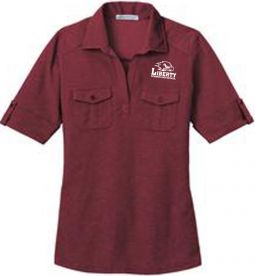 Ladies Oxford Pique Double Pocket Polo, Red/Mulberry
